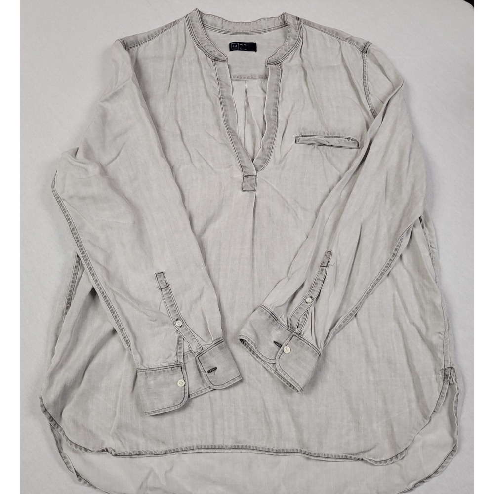 Gap Gray Shark Fin Long-Sleeve Split-neck Top Blouse Women's Size XXL